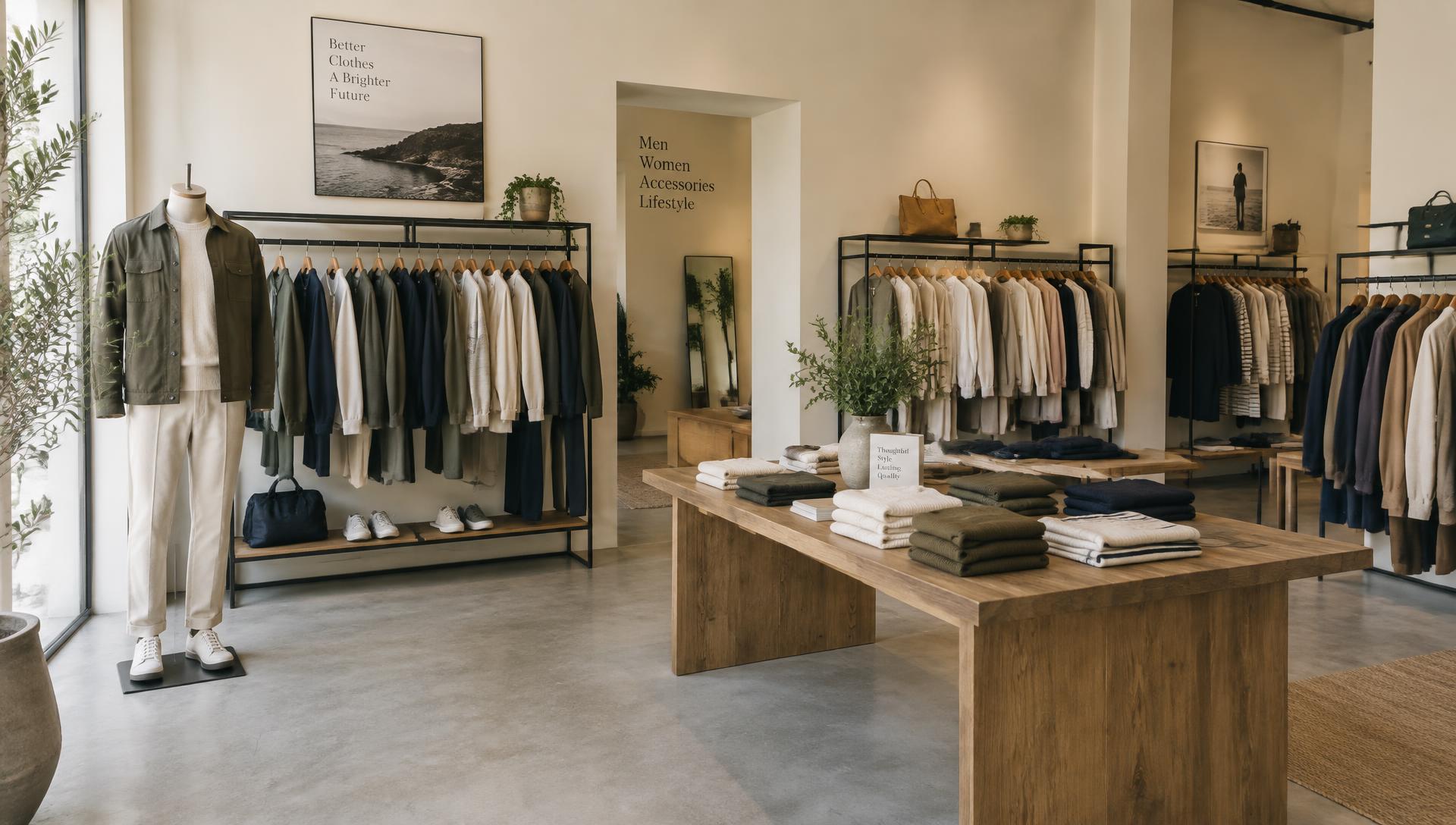 Interno illustrativo di un negozio di abbigliamento contemporaneo